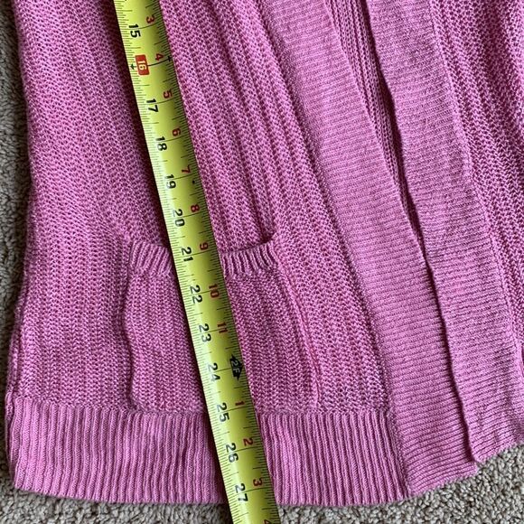 Talbots Cardigan Sweater 100% Linen pastel Pink drop shoulders Open Front Small - Picture 6 of 8
